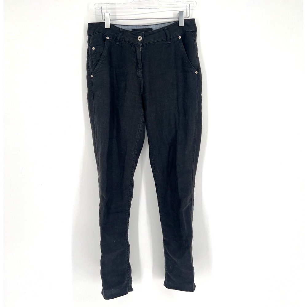 Poetry Pants Womens 4 Black Linen Straight‎ Leg Lightweight Classic Coastal